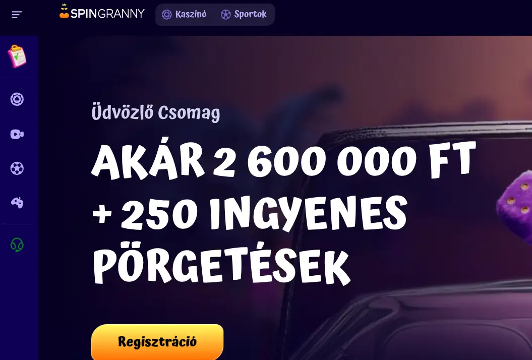 Spingranny kaszinó főoldala magyar nyelven